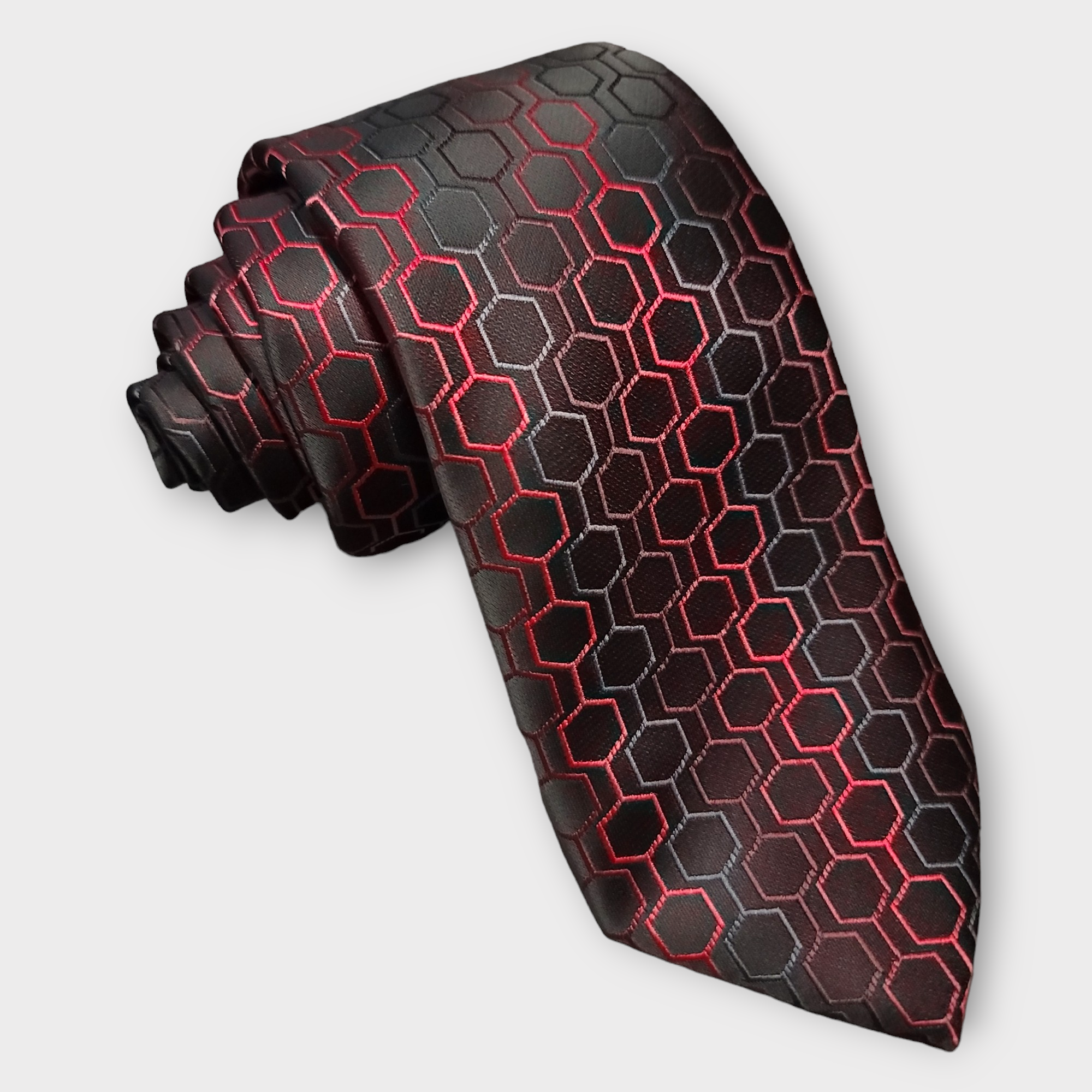Black Dimgray Red Geometric Tie Set Pocket Square & Cufflinks