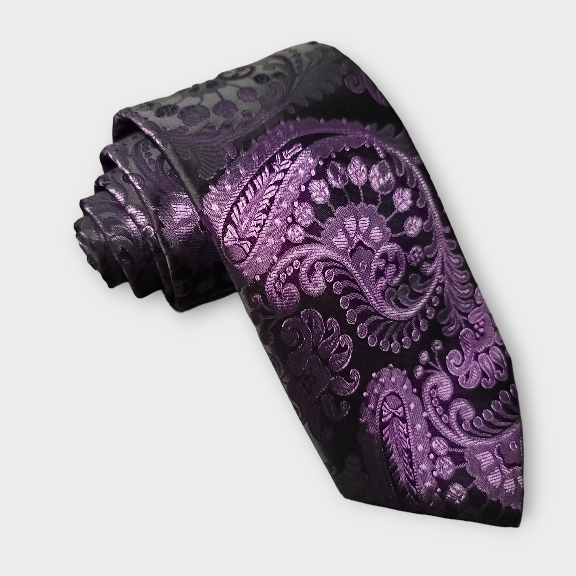 Black Purple Paisley Silk Tie Pocket Square Cufflink Set