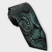 Dark Forest Green Paisley Silk Tie Pocket Square Cufflink Set