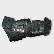 Dark Forest Green Paisley Silk Tie Pocket Square Cufflink Set
