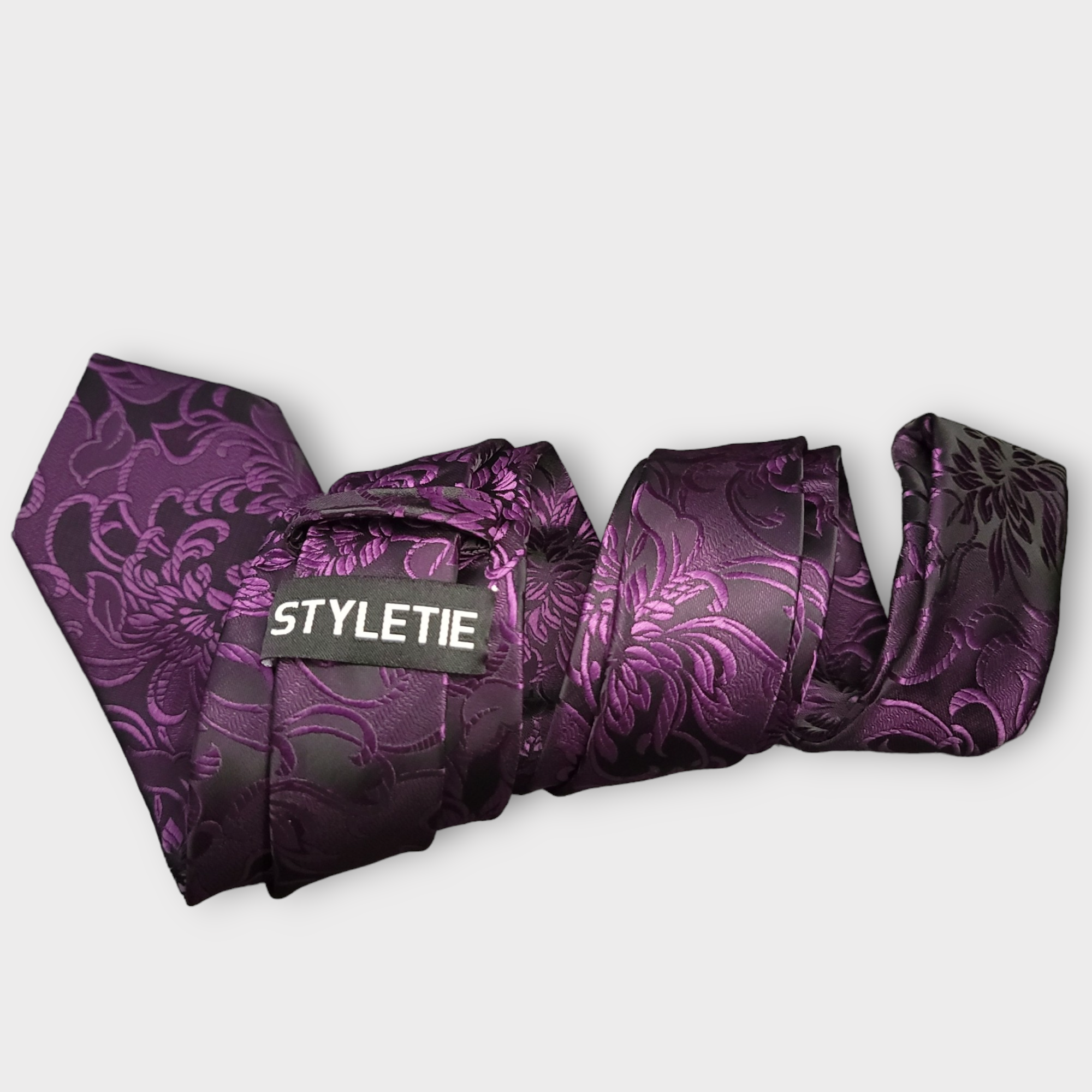 Purple Floral Paisley Silk Tie Pocket Square Cufflink Set