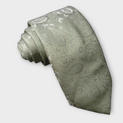 Pistachio Green Paisley Floral Silk Tie Pocket Square Cufflink Set