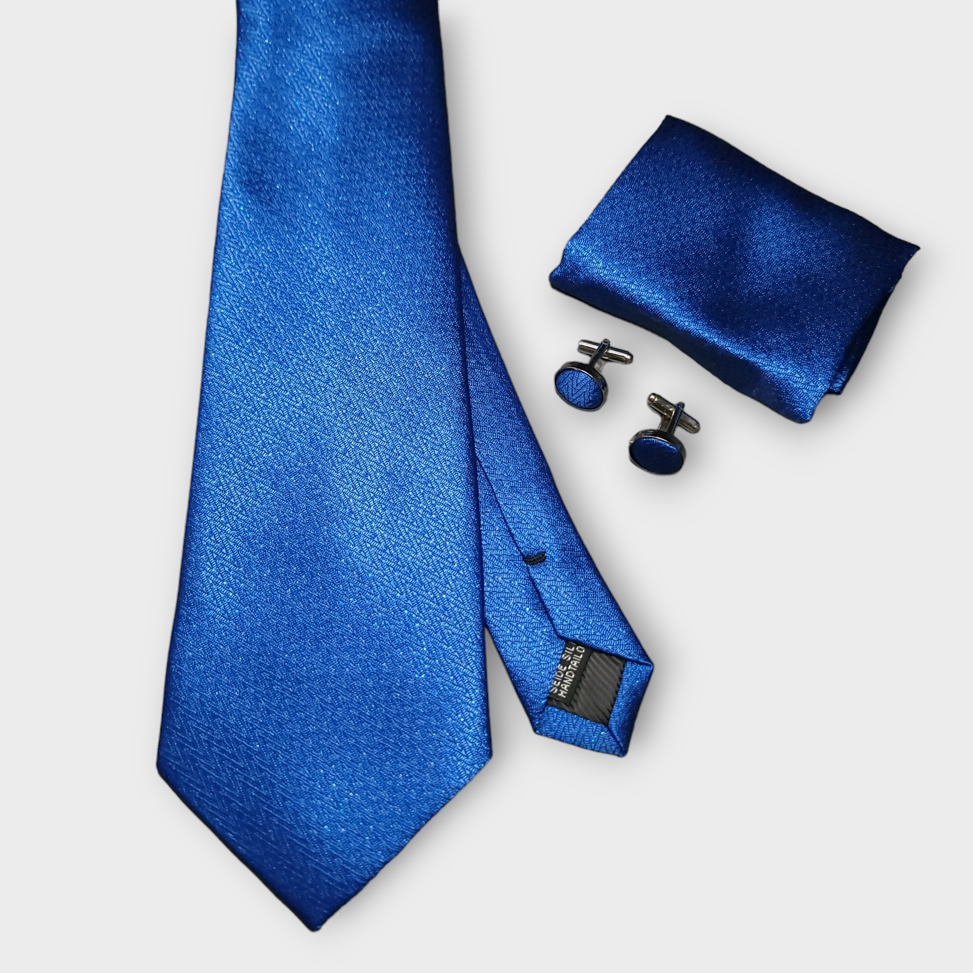 Extra Long Royal Blue Tie Pocket Square Cufflink Set
