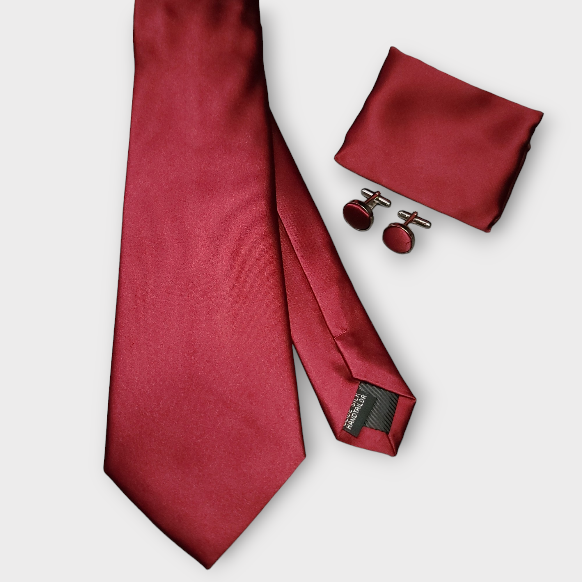 Vivid Burgundy Solid Silk Tie Pocket Square Cufflink Set