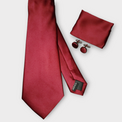 Bright Burgundy Solid Silk Tie Pocket Square Cufflink Set