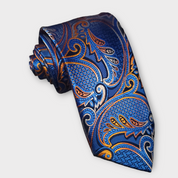 Royal Blue Orange Paisley Silk Tie Pocket Square Cufflink Set