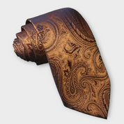 Gold Brown Black Paisley Silk Tie Pocket Square Cufflink Set
