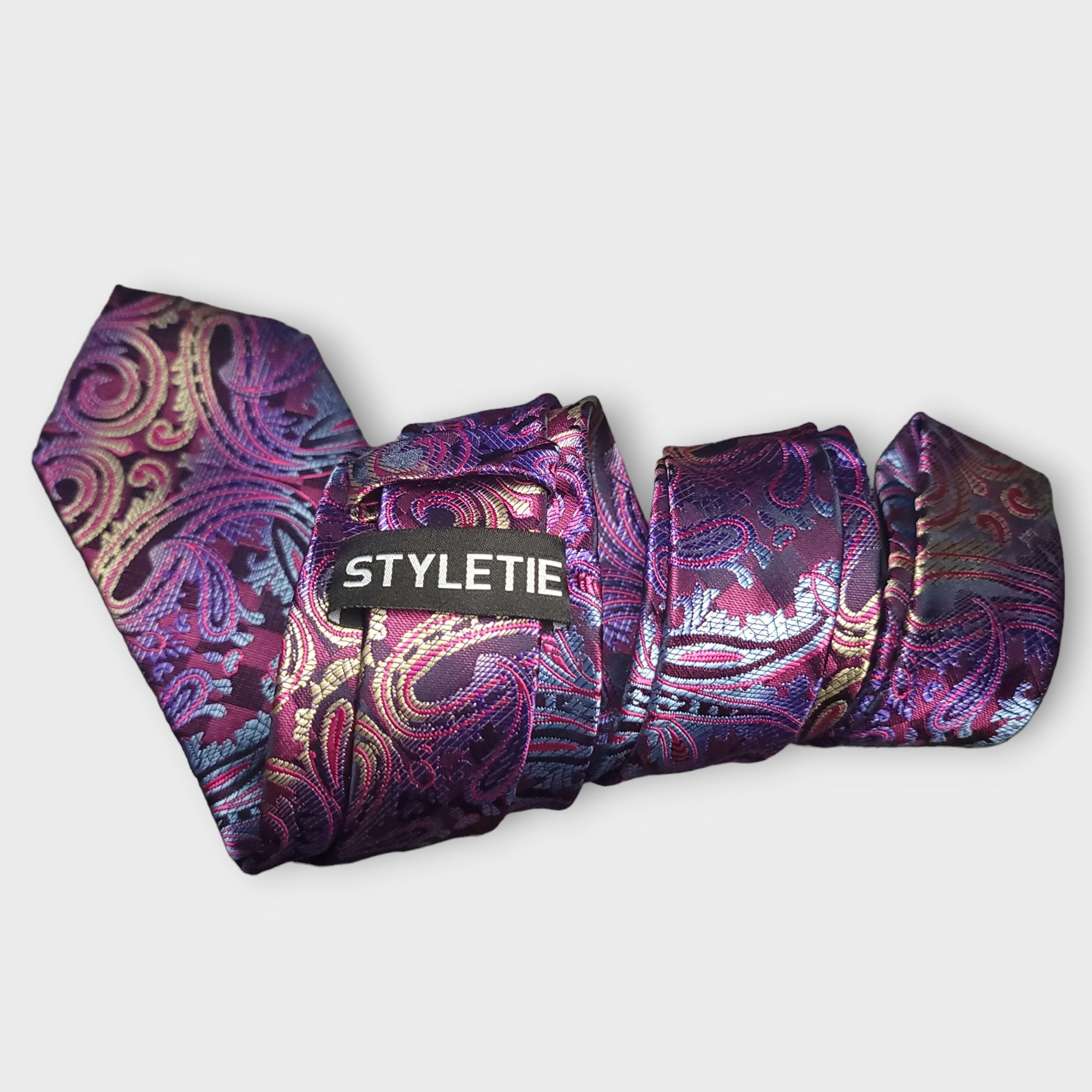 Purple Paisley Luxury Silk  Tie Pocket Square Cufflinks Set