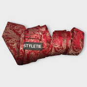 Red Gold Paisley Silk Tie Pocket Square Cufflinks Set