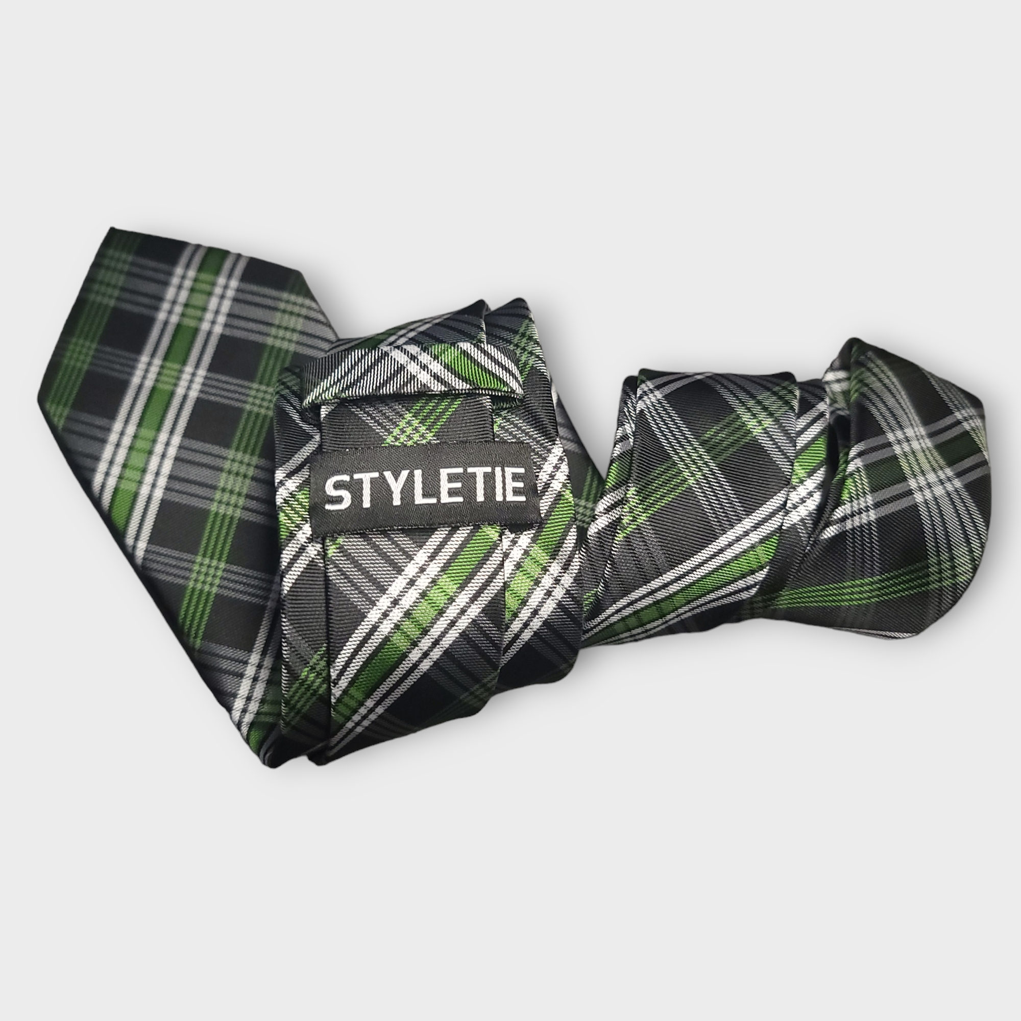 Green White Plaid Silk Tie Pocket Square Cufflink Set