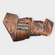 Luxury Burnt Orange Paisley Silk Tie Pocket Square Cufflink Set
