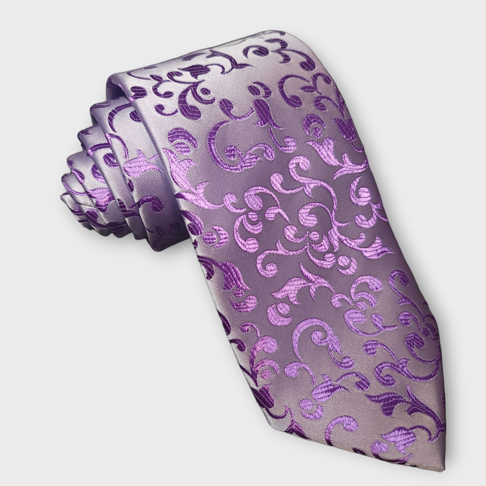 Lavender Purple Floral Silk Tie Pocket Square Cufflinks Set