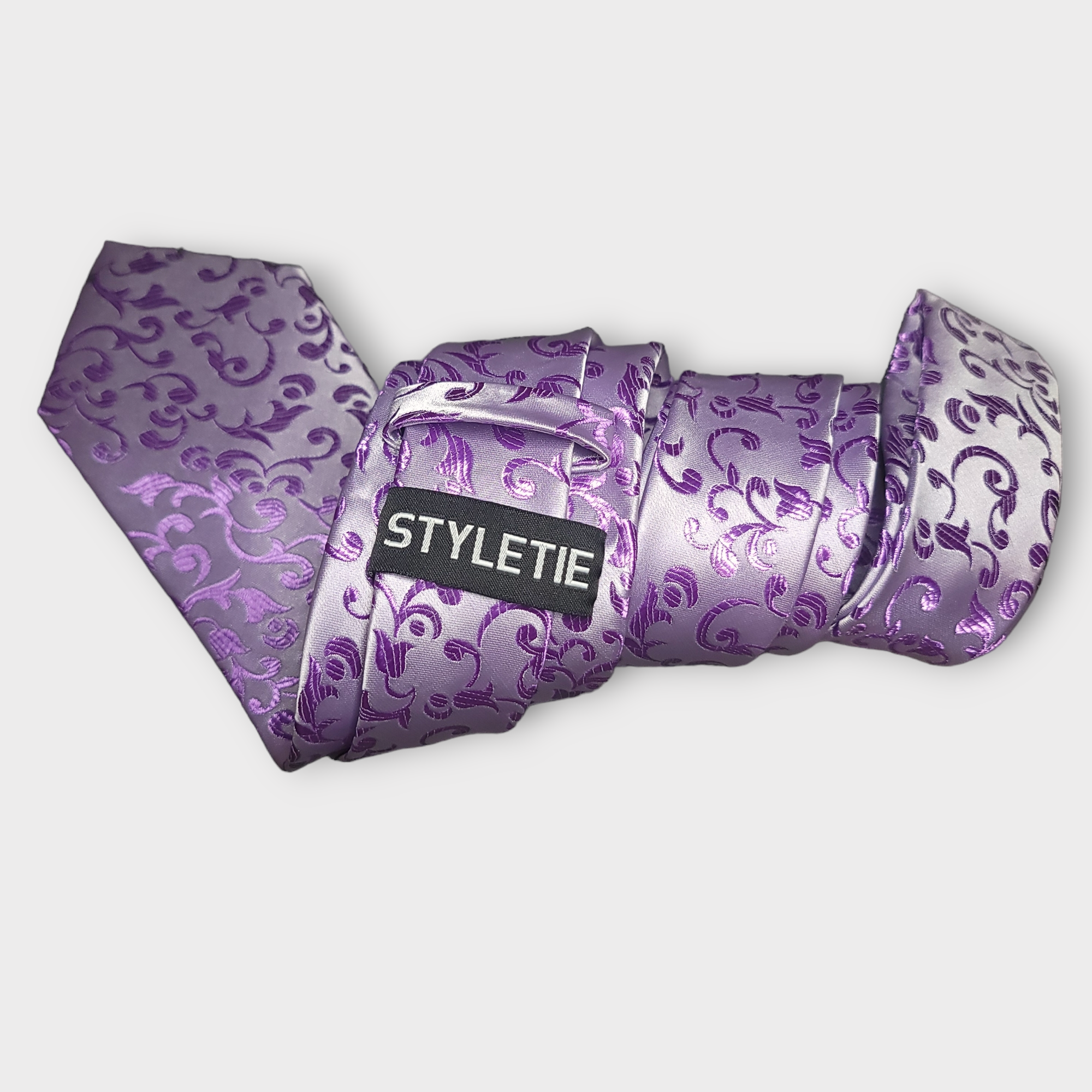 Lavender Purple Floral Silk Tie Pocket Square Cufflinks Set