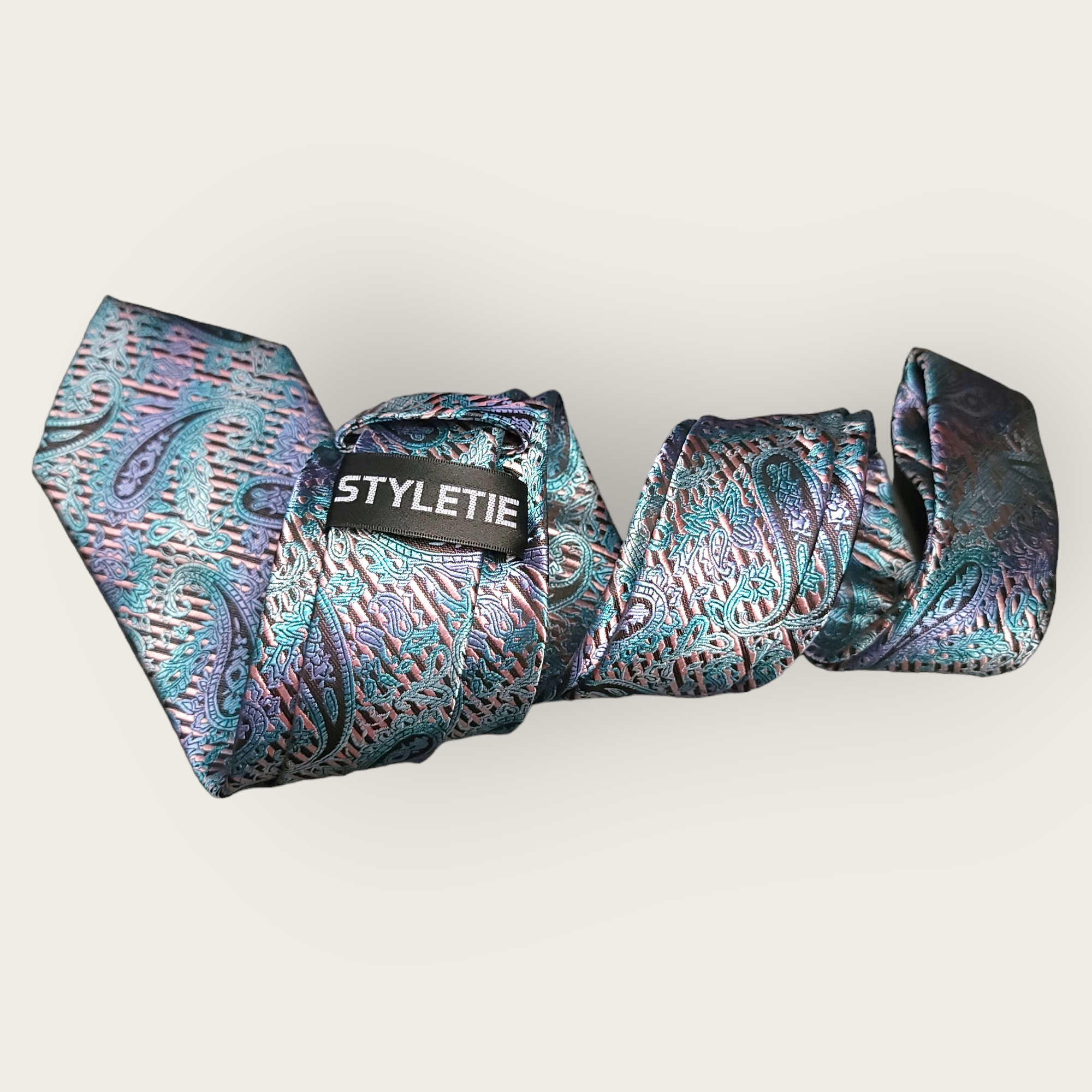 Blue Purple Paisley Silk Tie Pocket Square Cufflink Set