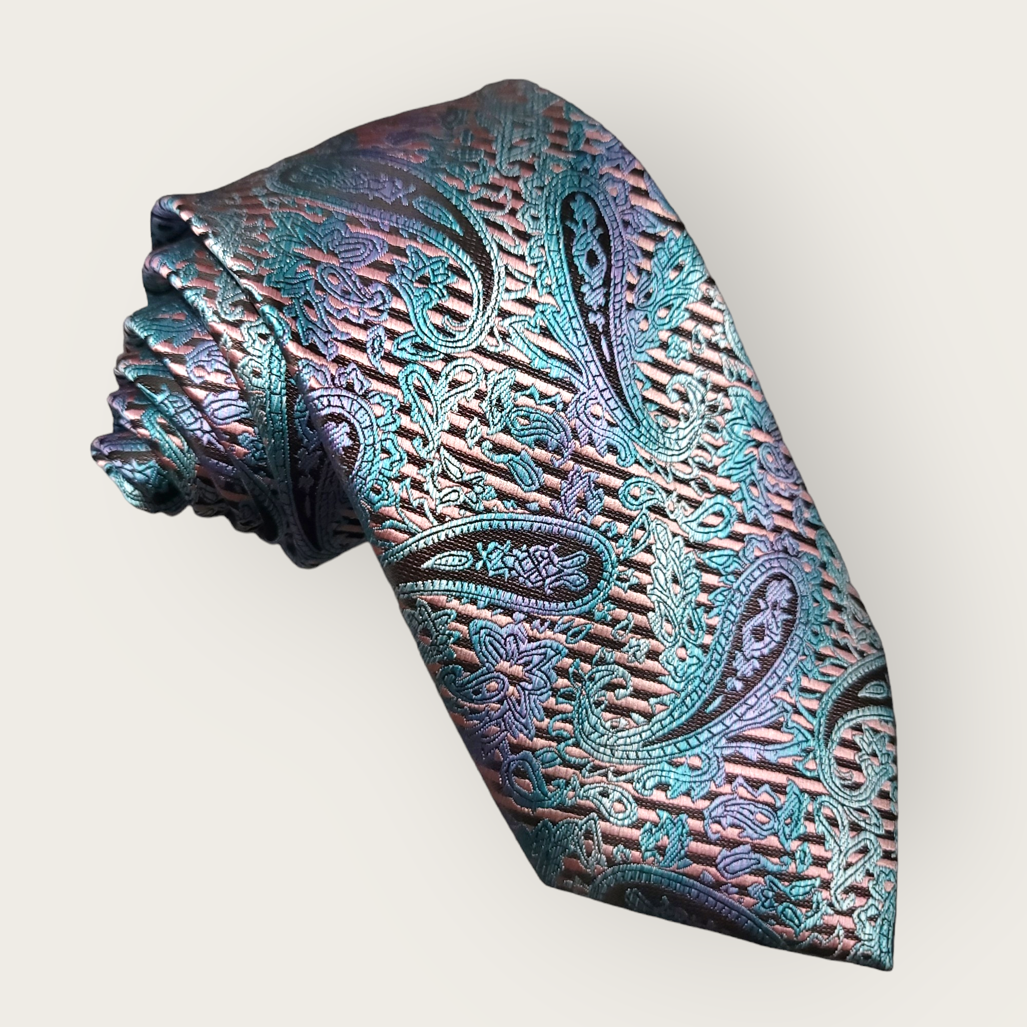 Blue Purple Paisley Silk Tie Pocket Square Cufflink Set