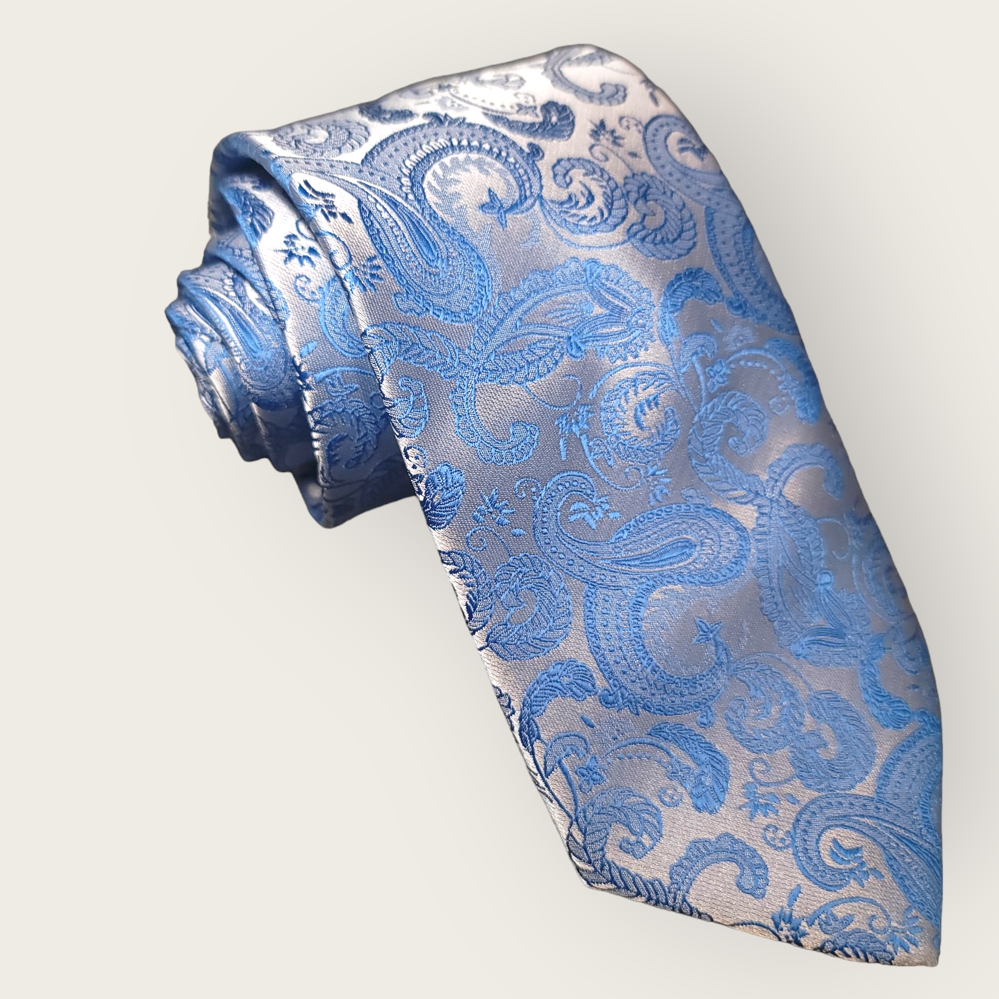 Light Blue Floral Paisley Silk Tie Pocket Square Cufflink Set