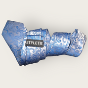 Light Blue Floral Paisley Silk Tie Pocket Square Cufflink Set