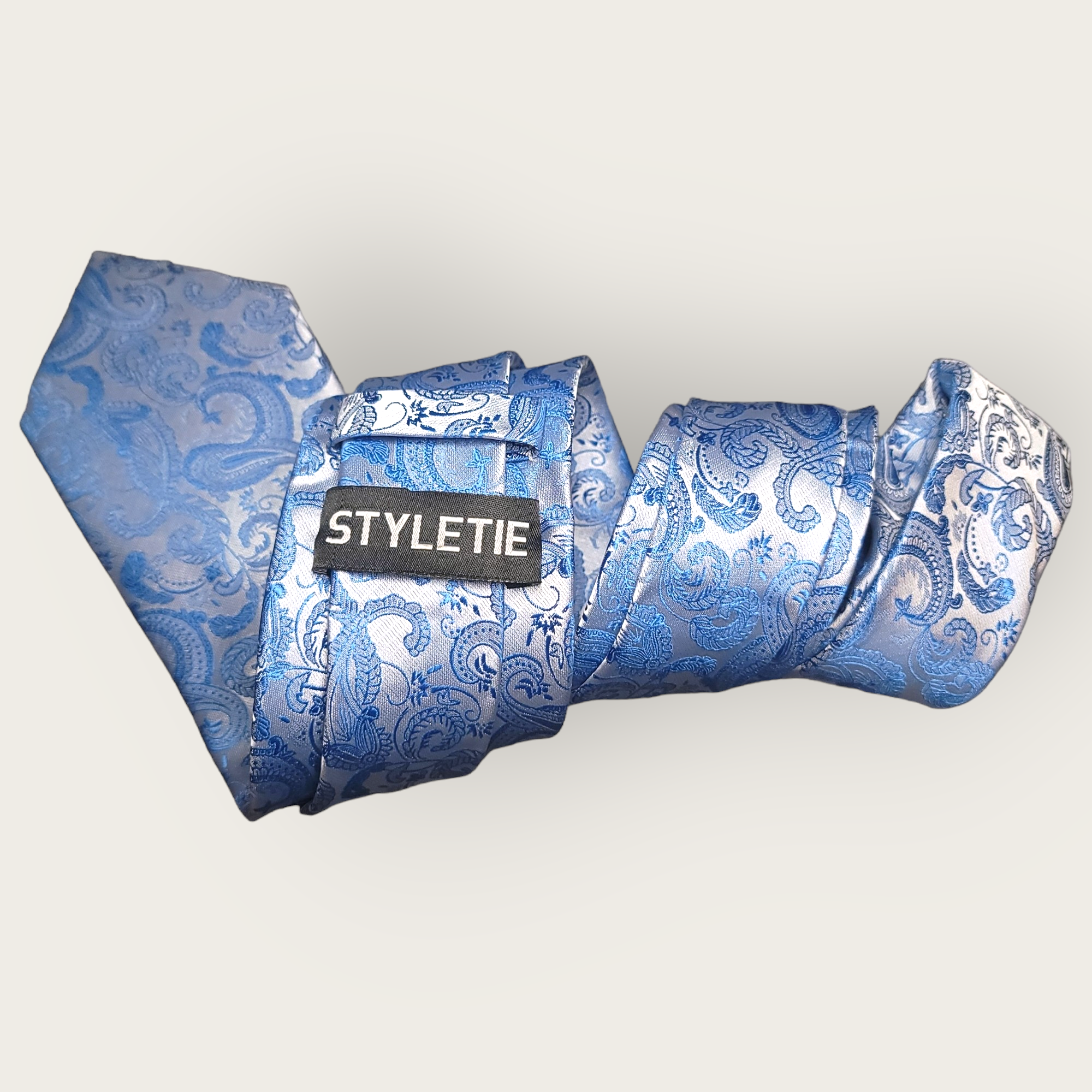 Light Blue Floral Paisley Silk Tie Pocket Square Cufflink Set