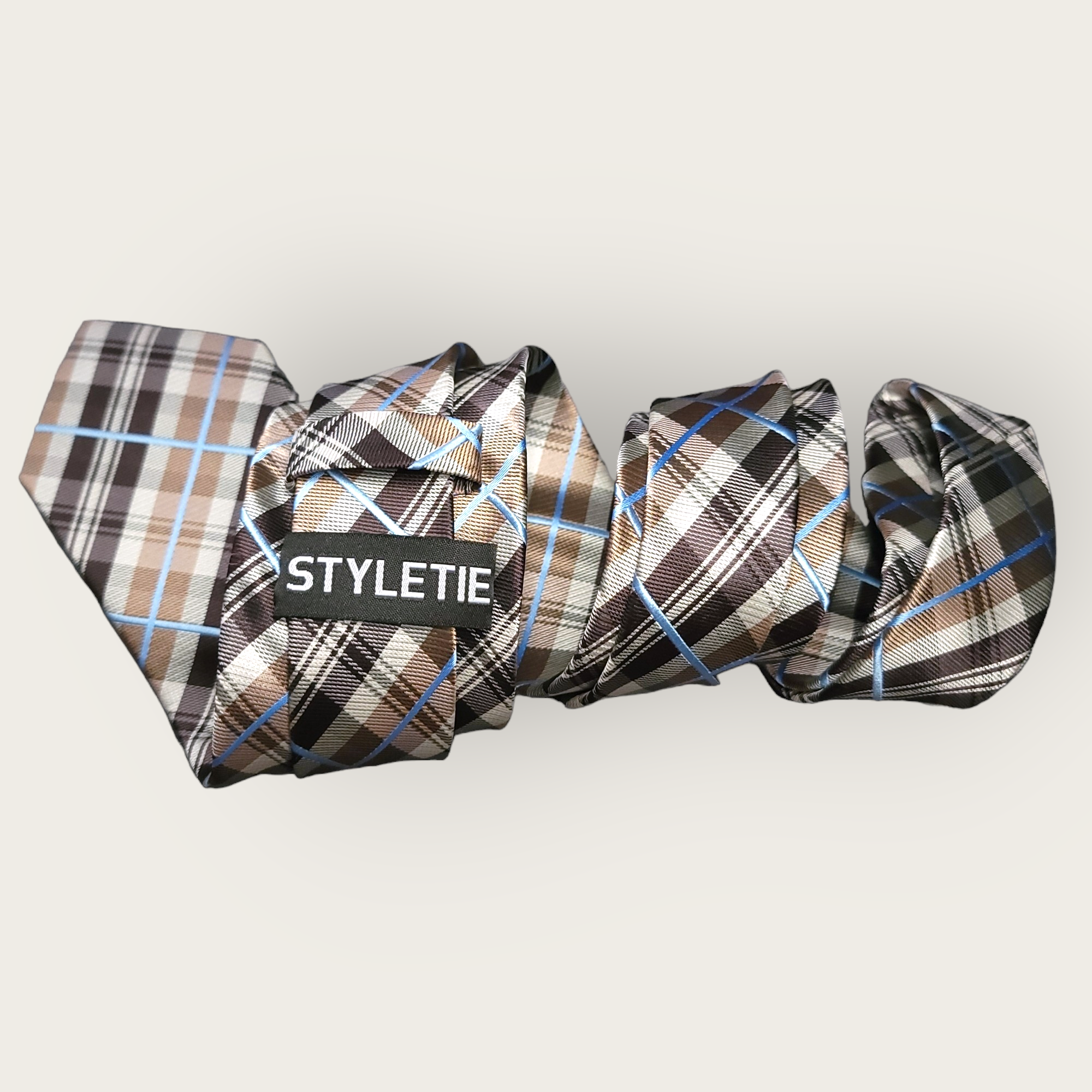 Brown Plaid Silk Tie Pocket Square Cufflink Set jw