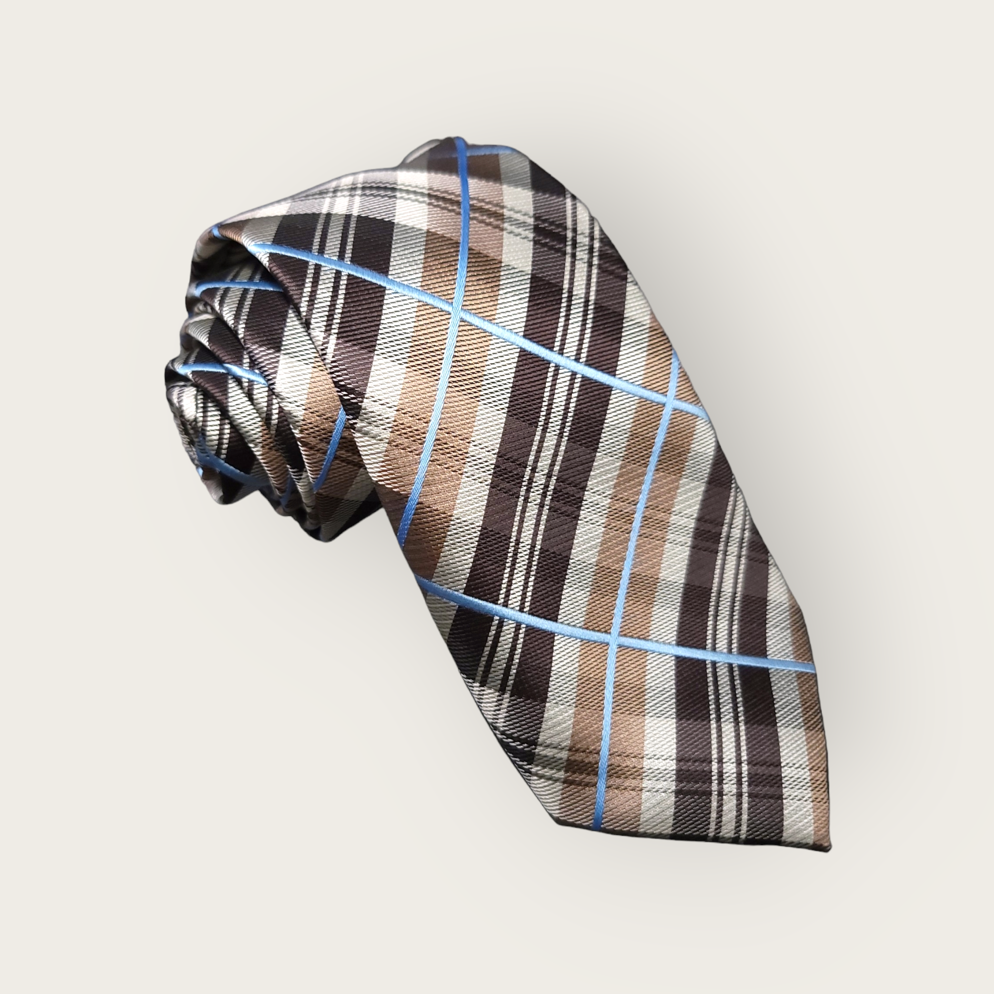 Brown Plaid Silk Tie Pocket Square Cufflink Set jw