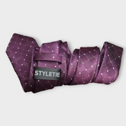 Purple Plaid Polka Dot Silk Tie Pocket Square Cufflink Set