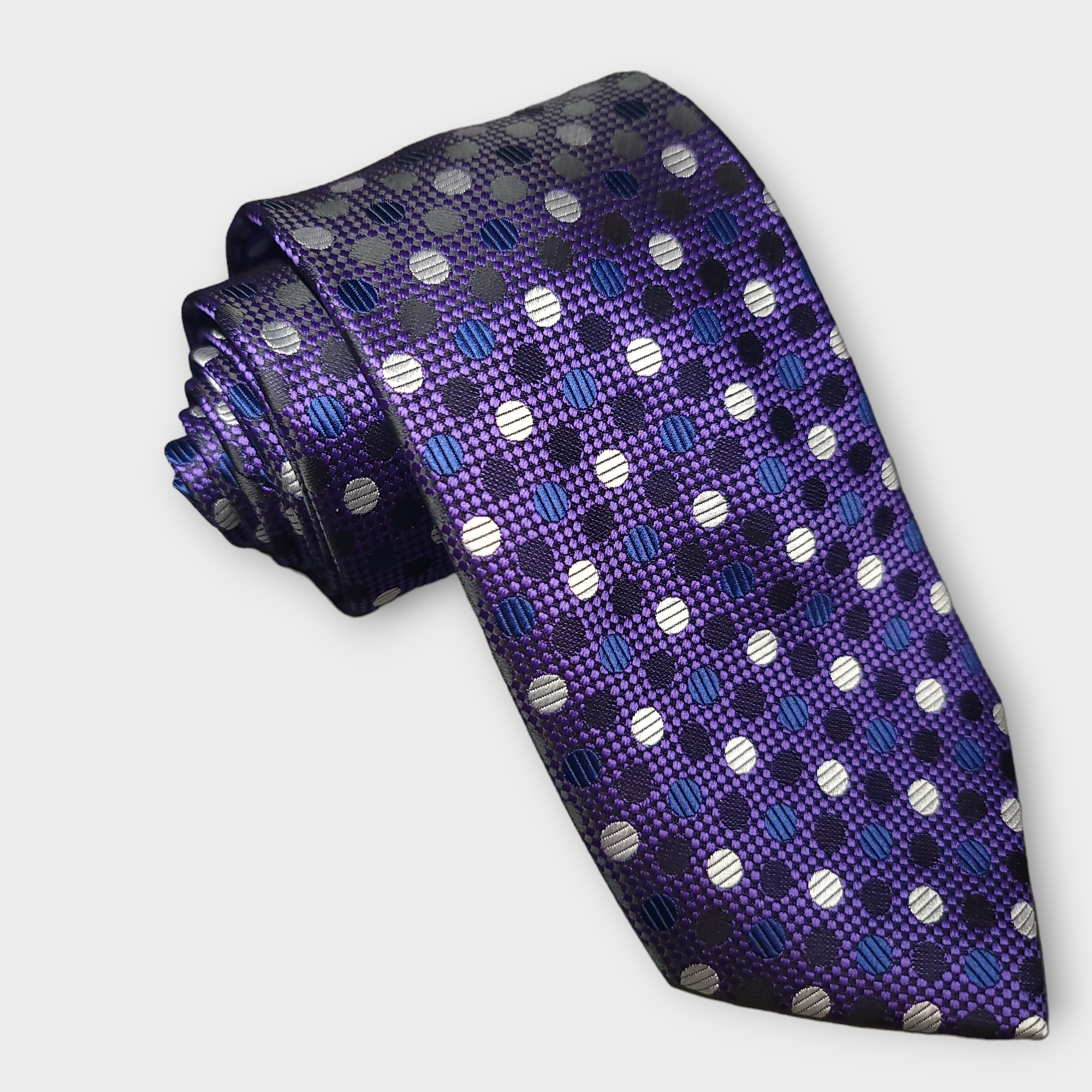 Purple Polka Dot Silk Tie Pocket Square Cufflink Set