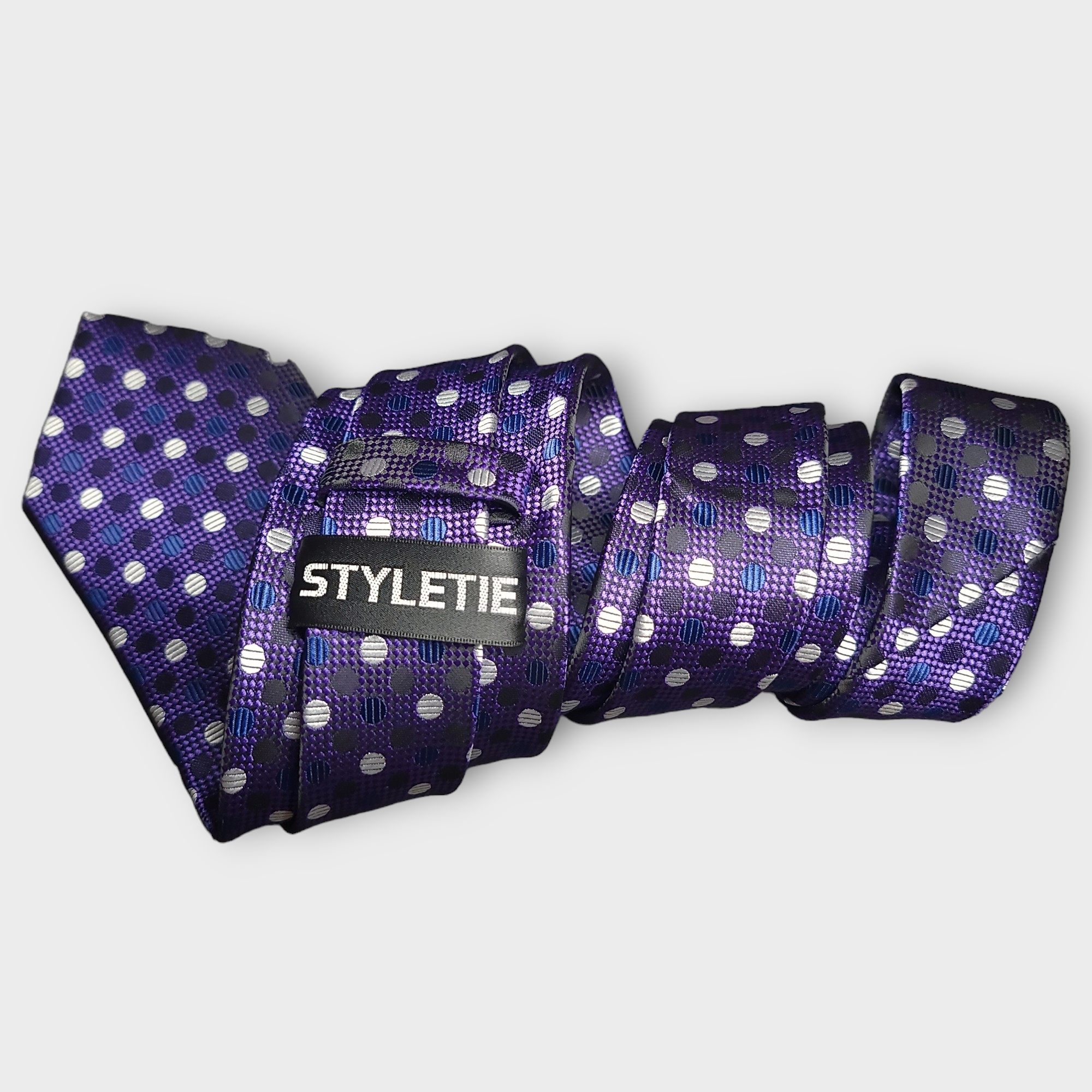 Purple Polka Dot Silk Tie Pocket Square Cufflink Set