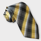 Black Yellow Stripe Silk Tie Pocket Square Cufflink Set