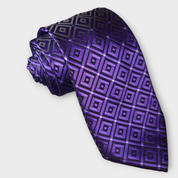 Purple Geometric Silk Tie Pocket Square Cufflink Set