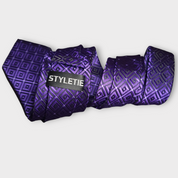 Purple Geometric Silk Tie Pocket Square Cufflink Set