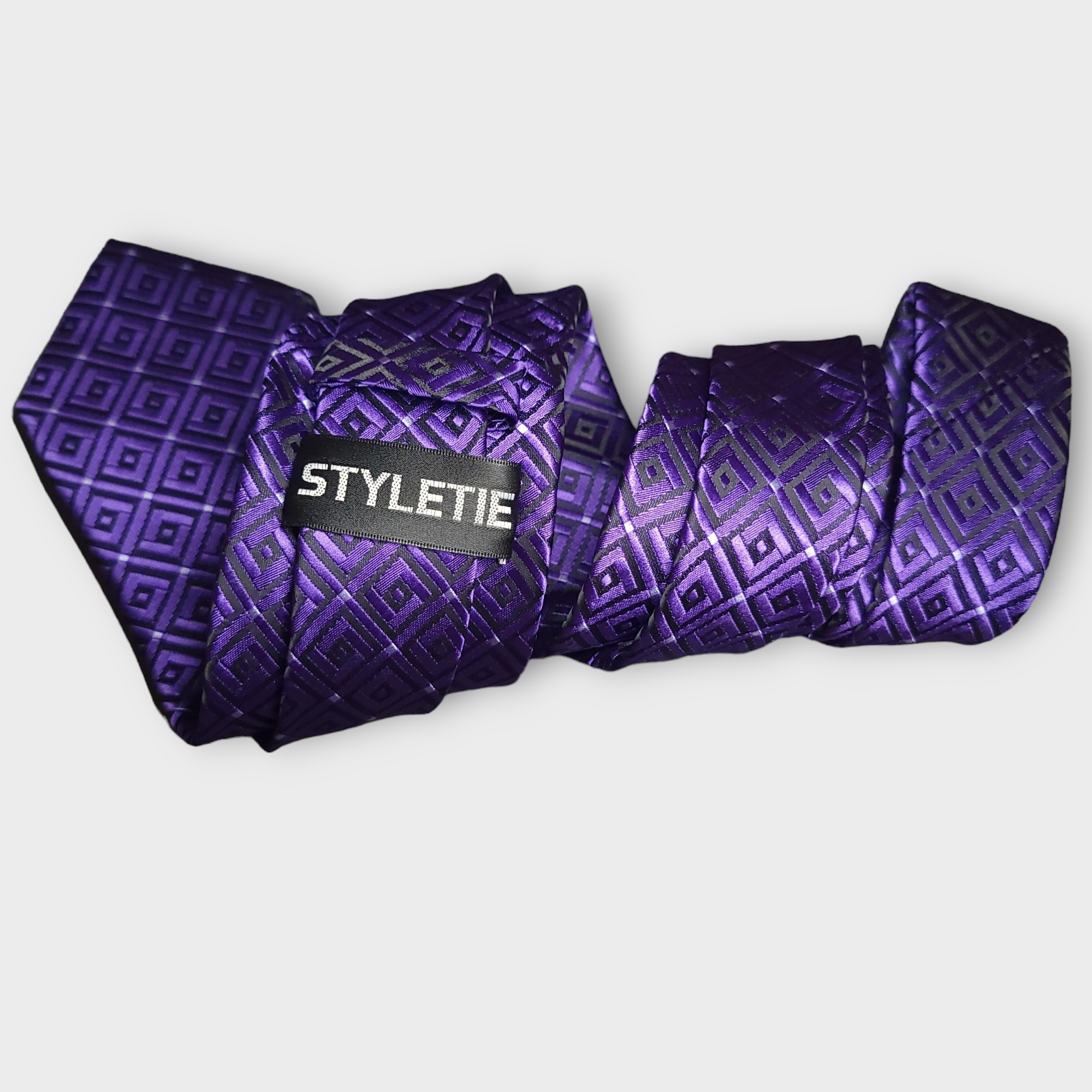 Purple Geometric Silk Tie Pocket Square Cufflink Set