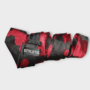 Black Red Peonies Floral Silk Tie Pocket Square Cufflink Set