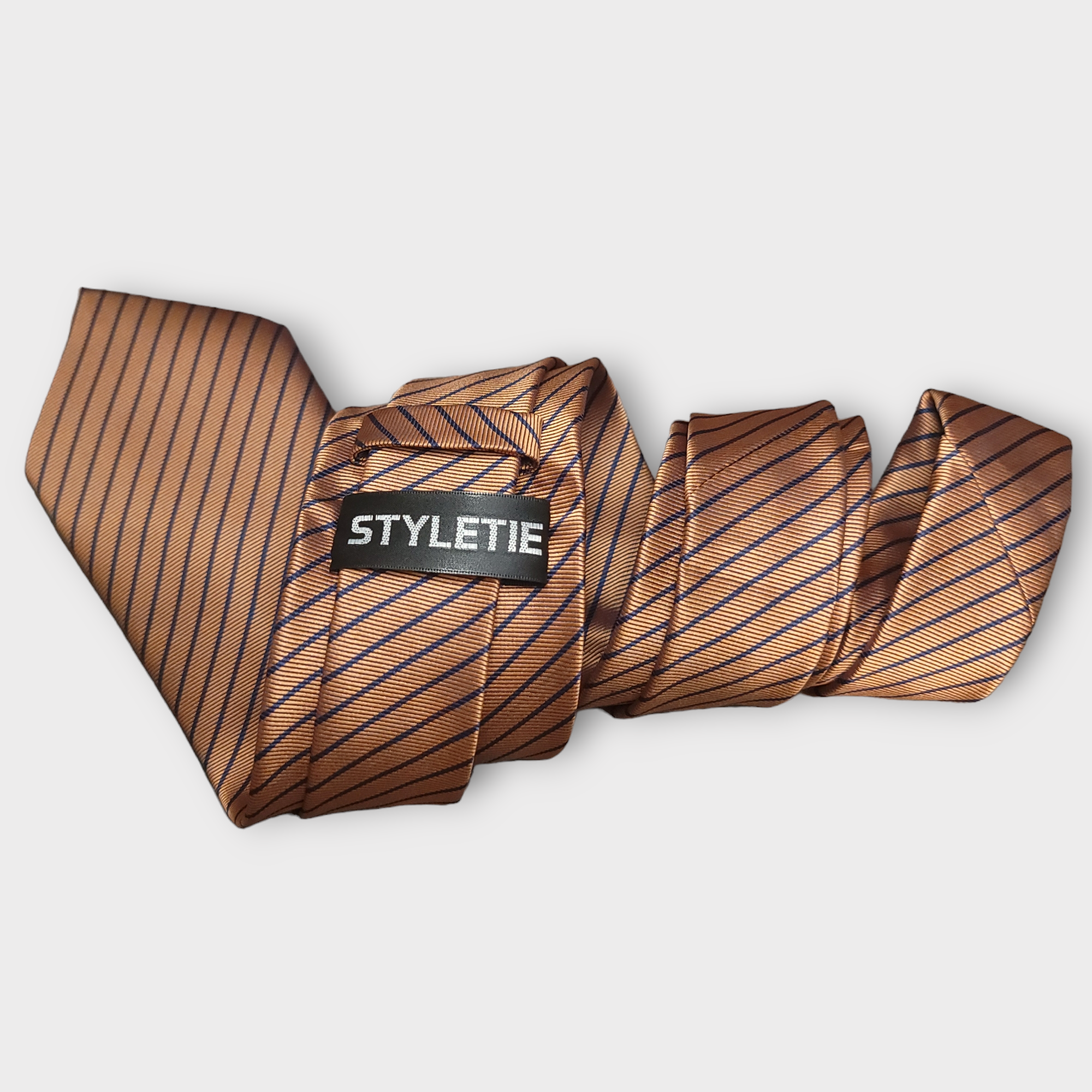 Brown Stripe Silk Tie Pocket Square Cufflink Set