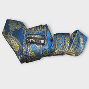 Blue Gold Paisley Silk Tie Pocket Square Cufflink Set