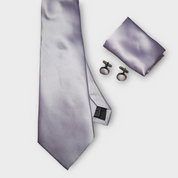 Purple Lavender Solid Silk Tie Pocket Square Cufflinks Set