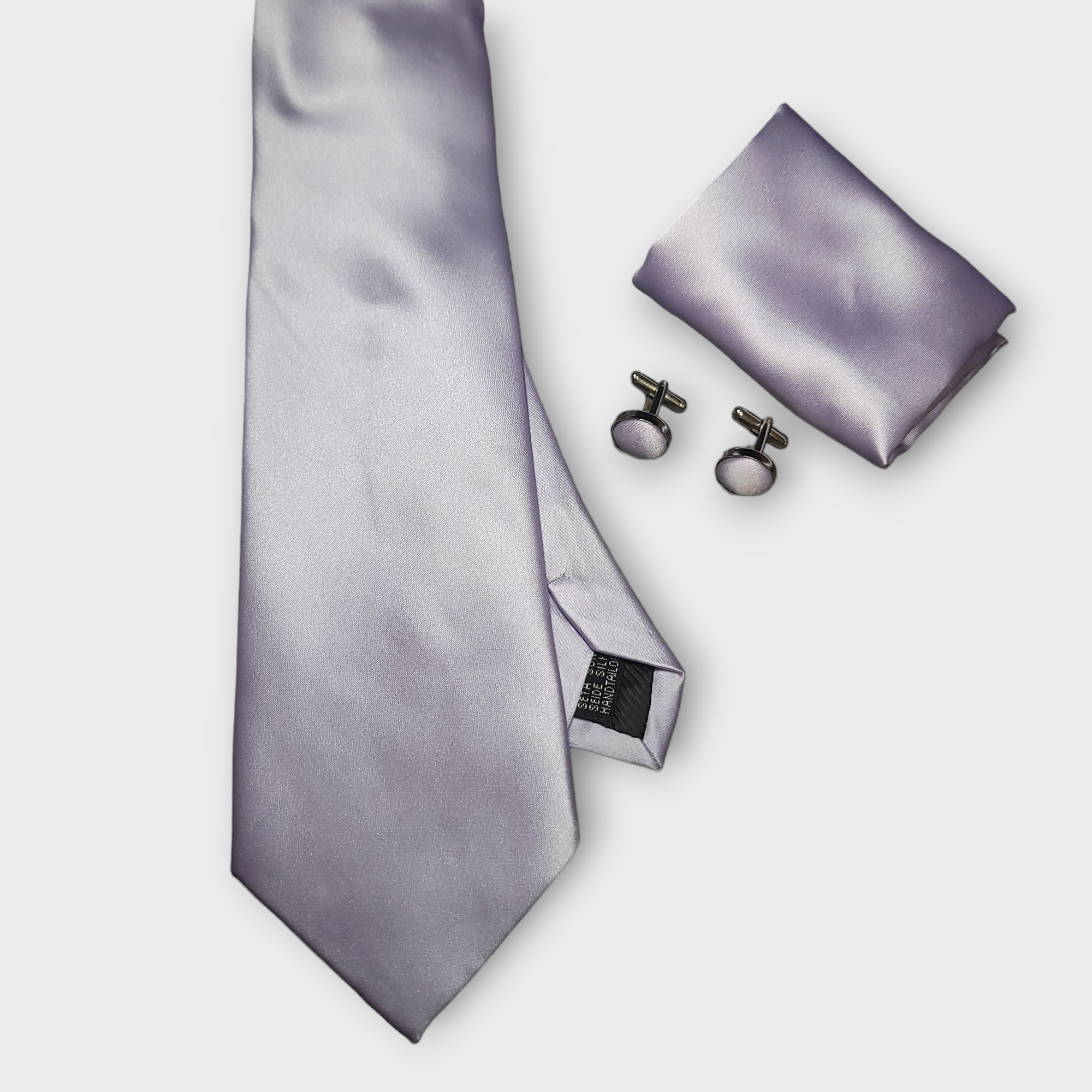 Purple Lavender Solid Silk Tie Pocket Square Cufflinks Set