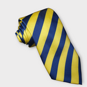 Blue Yellow Stripe Silk Tie Pocket Square Cufflink Set