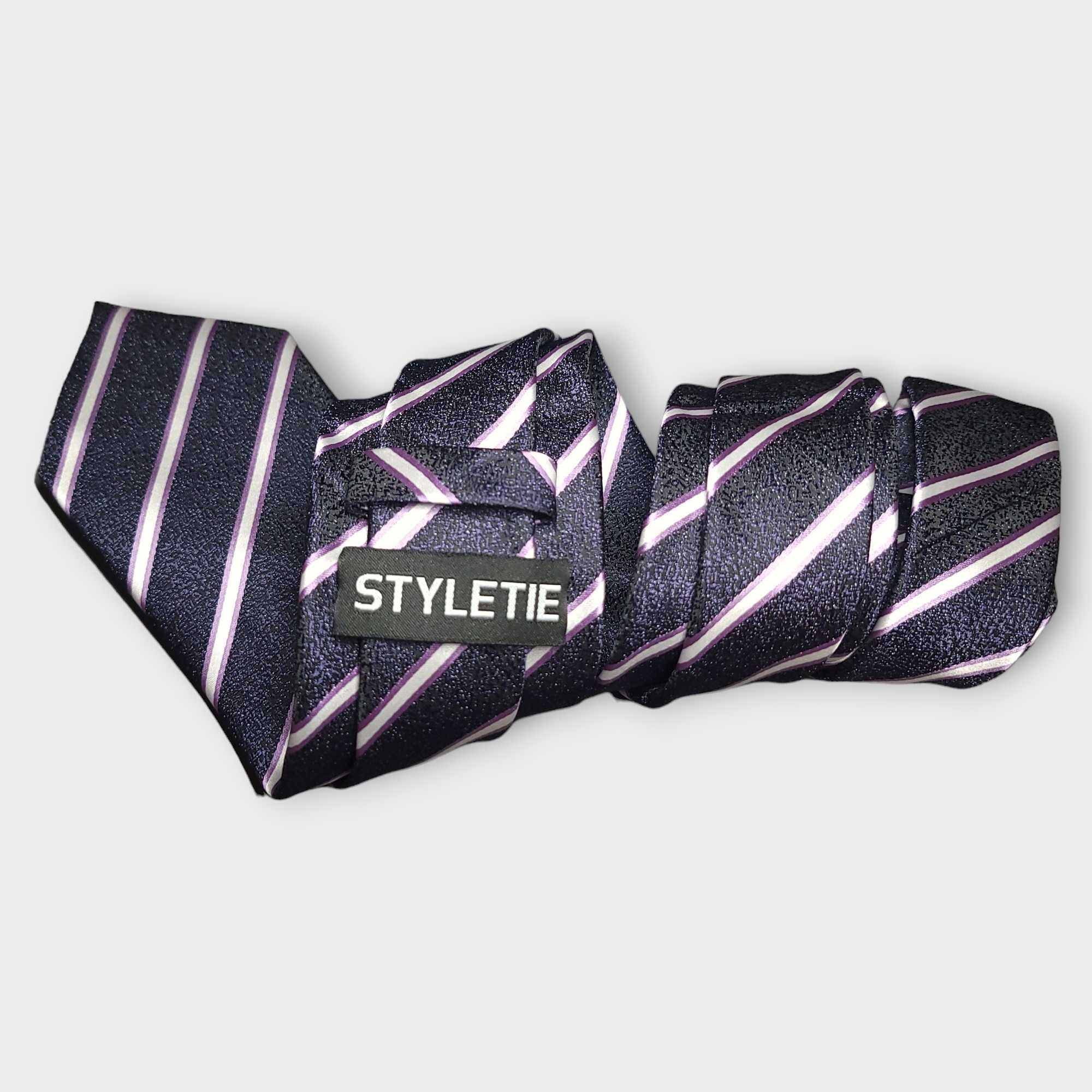 Dark Purple White Stripe Silk Tie Pocket Square Cufflink Set