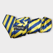 Blue Yellow Stripe Silk Tie Pocket Square Cufflink Set
