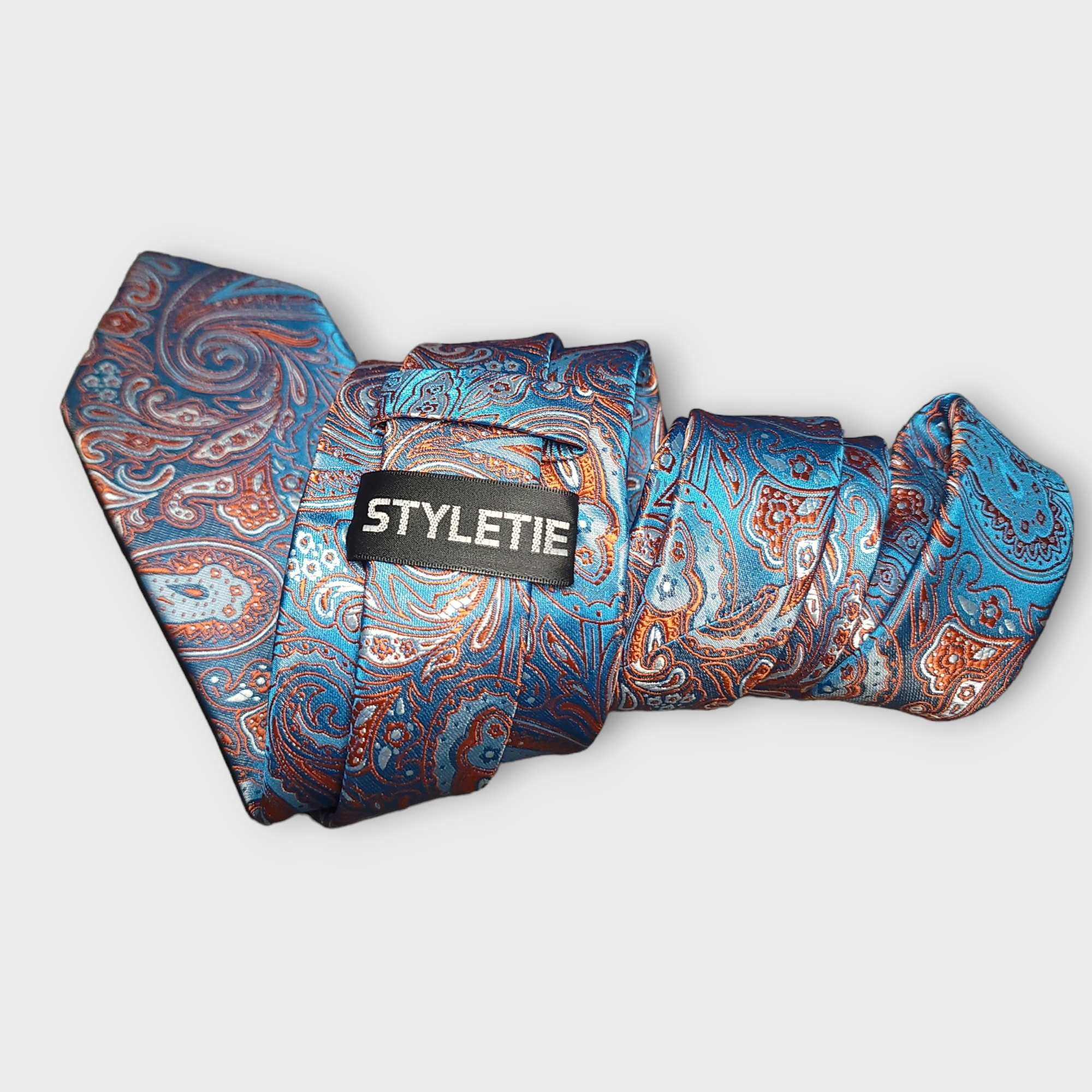 Orange Blue Paisley Silk Tie Pocket Square Cufflink Set