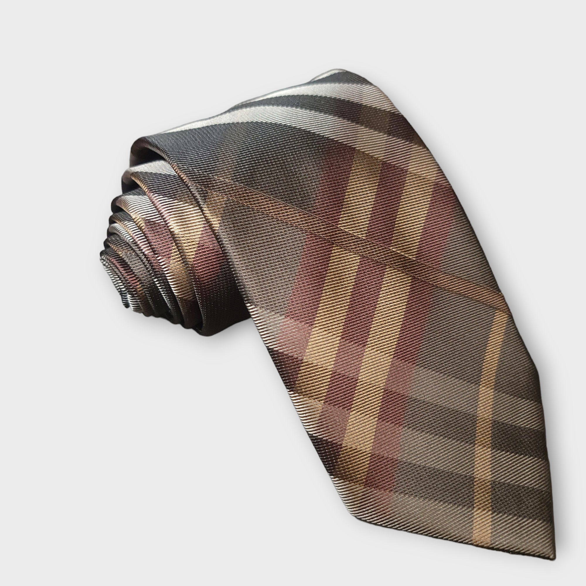 Brown Plaid Silk Tie Pocket Square Cufflink Set