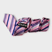 Pink Blue Stripe Silk Tie Pocket Square Cufflink Set