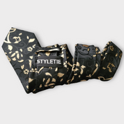 Yellow Black Floral Silk Tie Pocket Square Cufflink Set