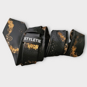 Black Gold Copper Flower Silk Tie Pocket Square Cufflink Set