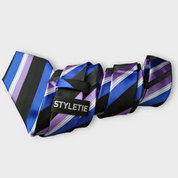 Black Purple Blue Stripe Silk Tie Pocket Square Cufflink Set