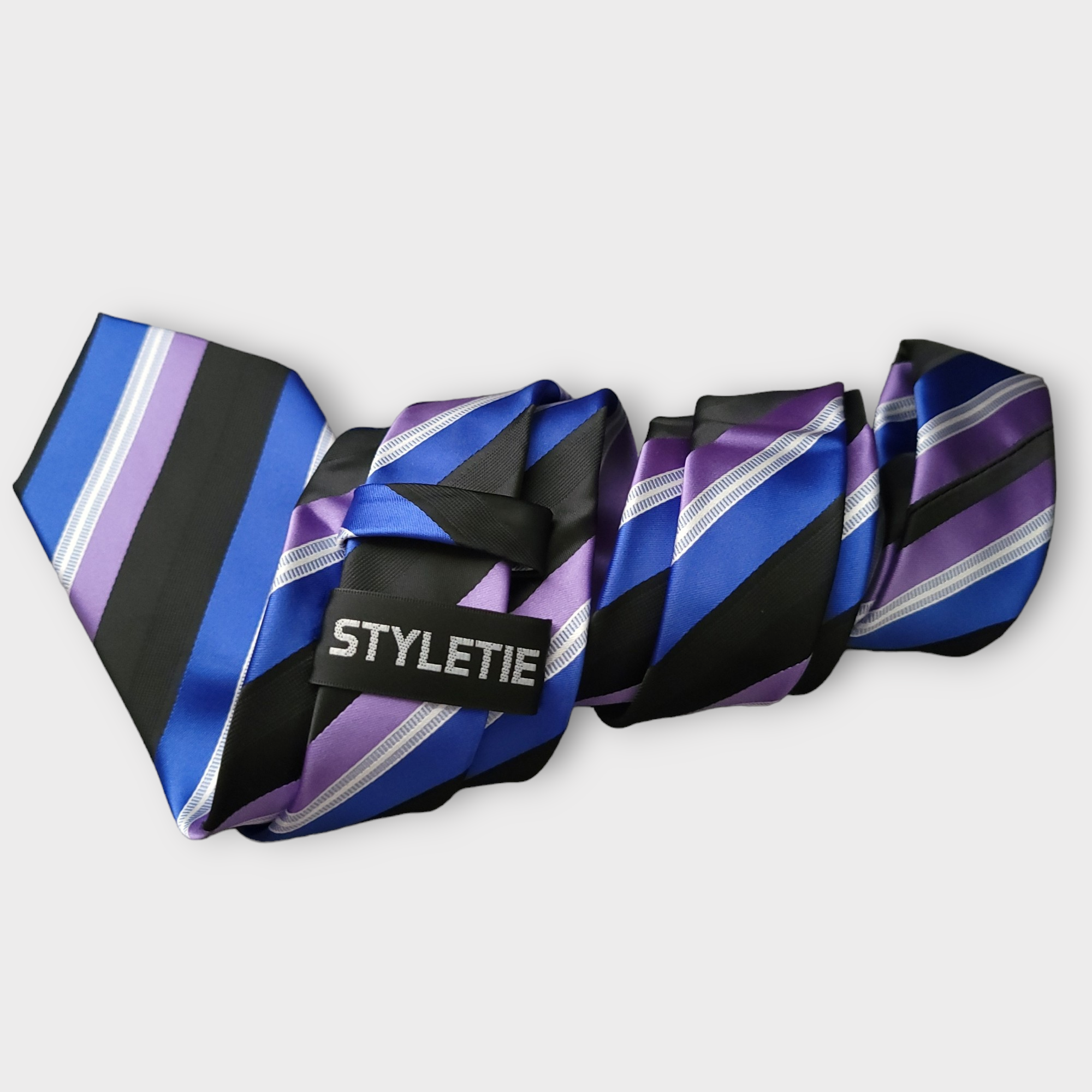 Black Purple Blue Stripe Silk Tie Pocket Square Cufflink Set