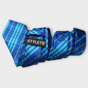 Bright Blue Plaid Silk Tie Pocket Square Cufflink Set