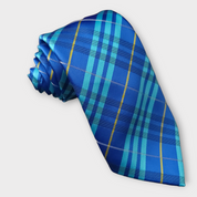 Bright Blue Plaid Silk Tie Pocket Square Cufflink Set