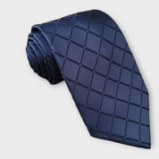 Extra Long Navy Blue Plaid Tie Pocket Square Cufflink Set