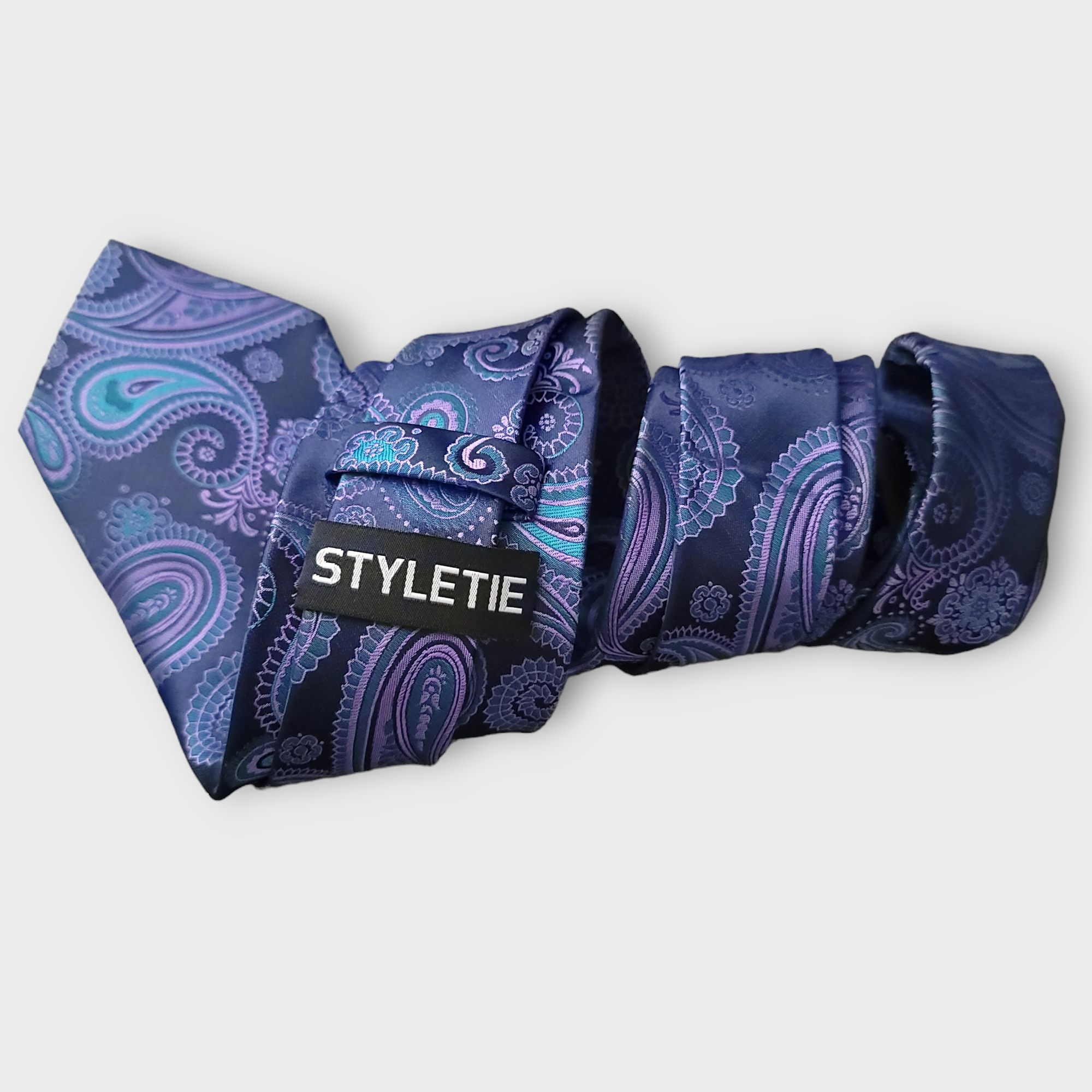 Extra Long Black Navy Blue Purple Paisley Tie Pocket Square Cufflink Set